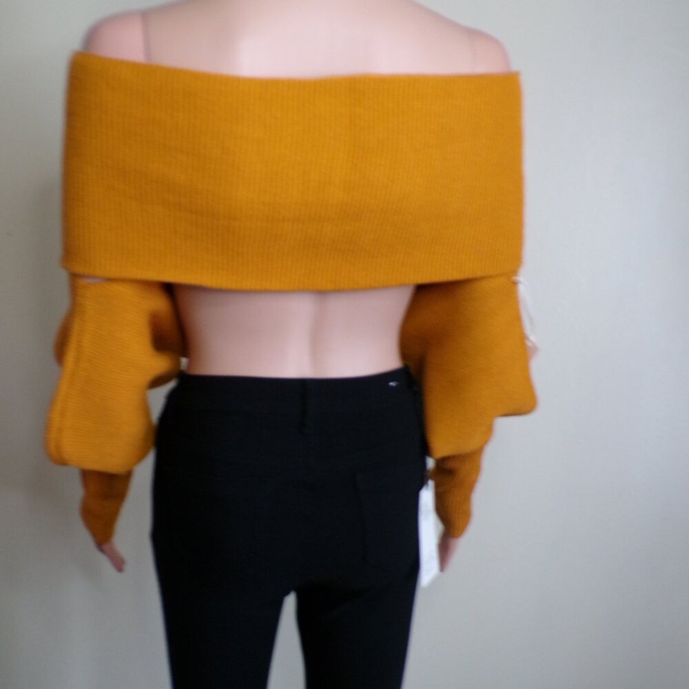 Boutique Mustard Off-Shoulder Wrap Sweater – Size [S/M] – New - Picture 2 of 5